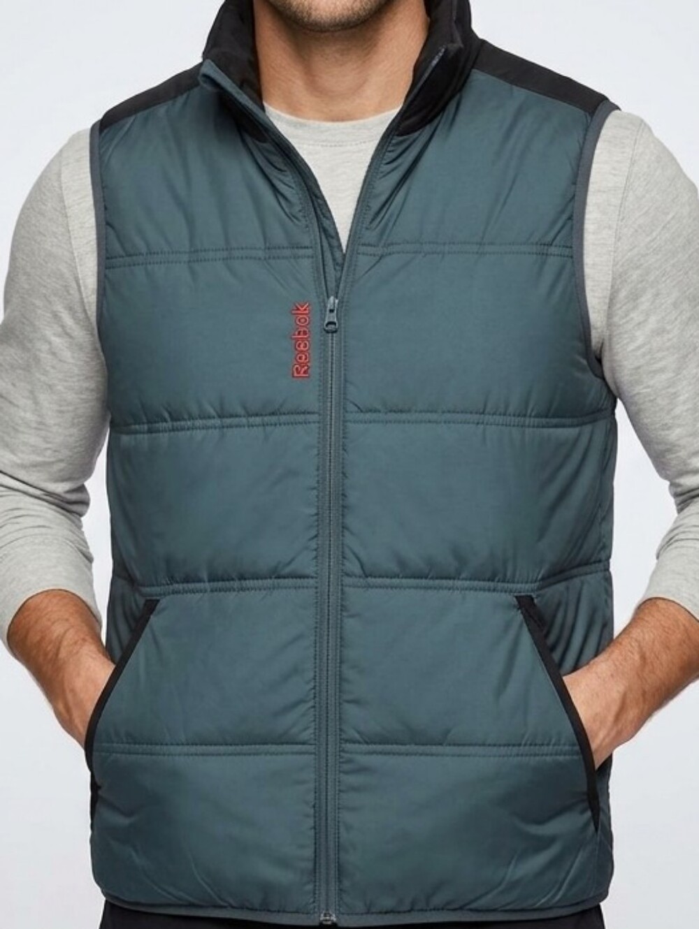Reebok Men’s Gray Puffer Vest Zip Up Gray Two Pockets Size Medium